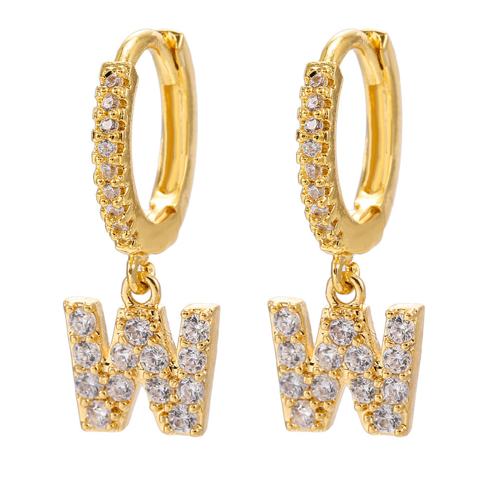 Elegant Gold Plated Letter Cubic Zirconia Inlay Brass Earrings