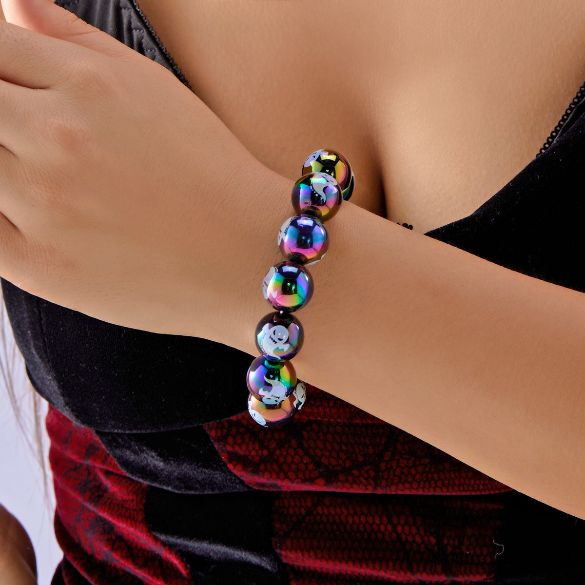 Cartoon Acrylic Beaded Stretch Bracelet Halloween Pumpkin Charm