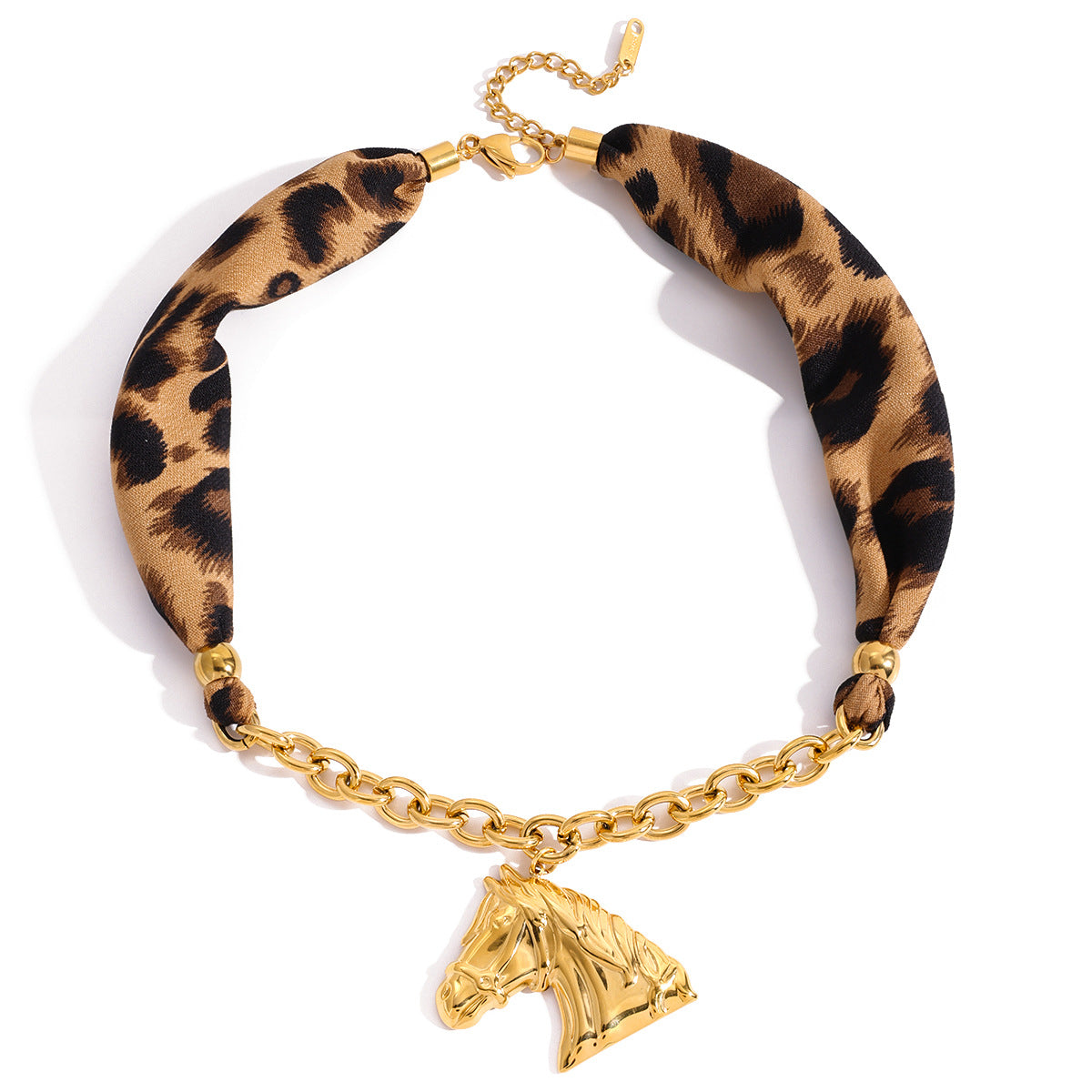 Collana da donna a pendente con cavallo geometrico in acciaio al titanio con finitura placcata, catena a clavicola in acciaio inossidabile