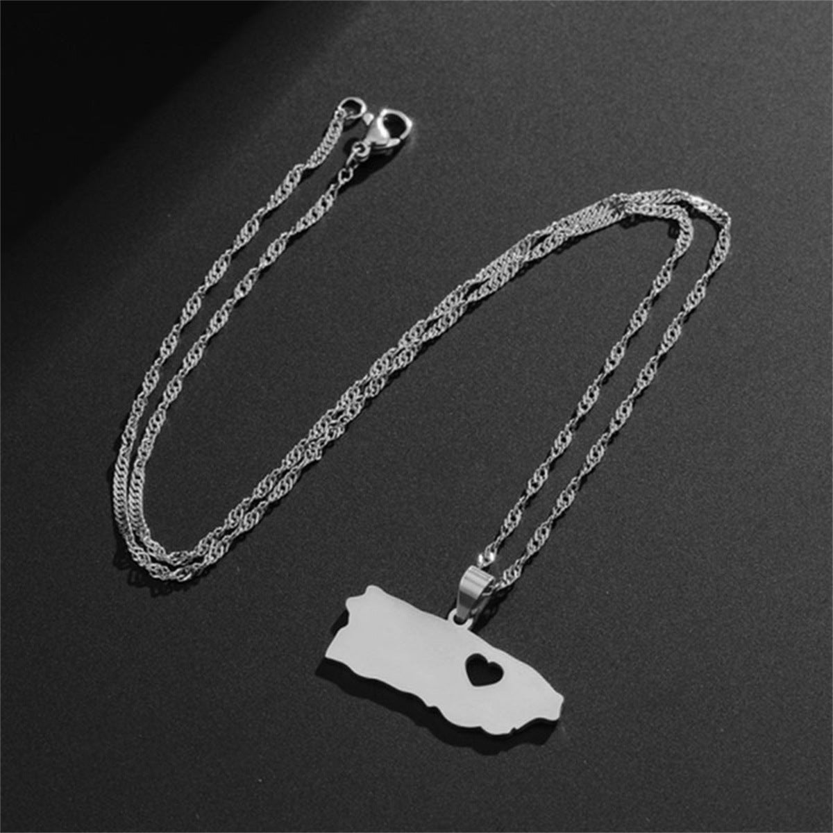 Minimalist Geometric Puerto Rico Map Pendant Necklace for Men and Women in Stainless Steel with Enamel Finish