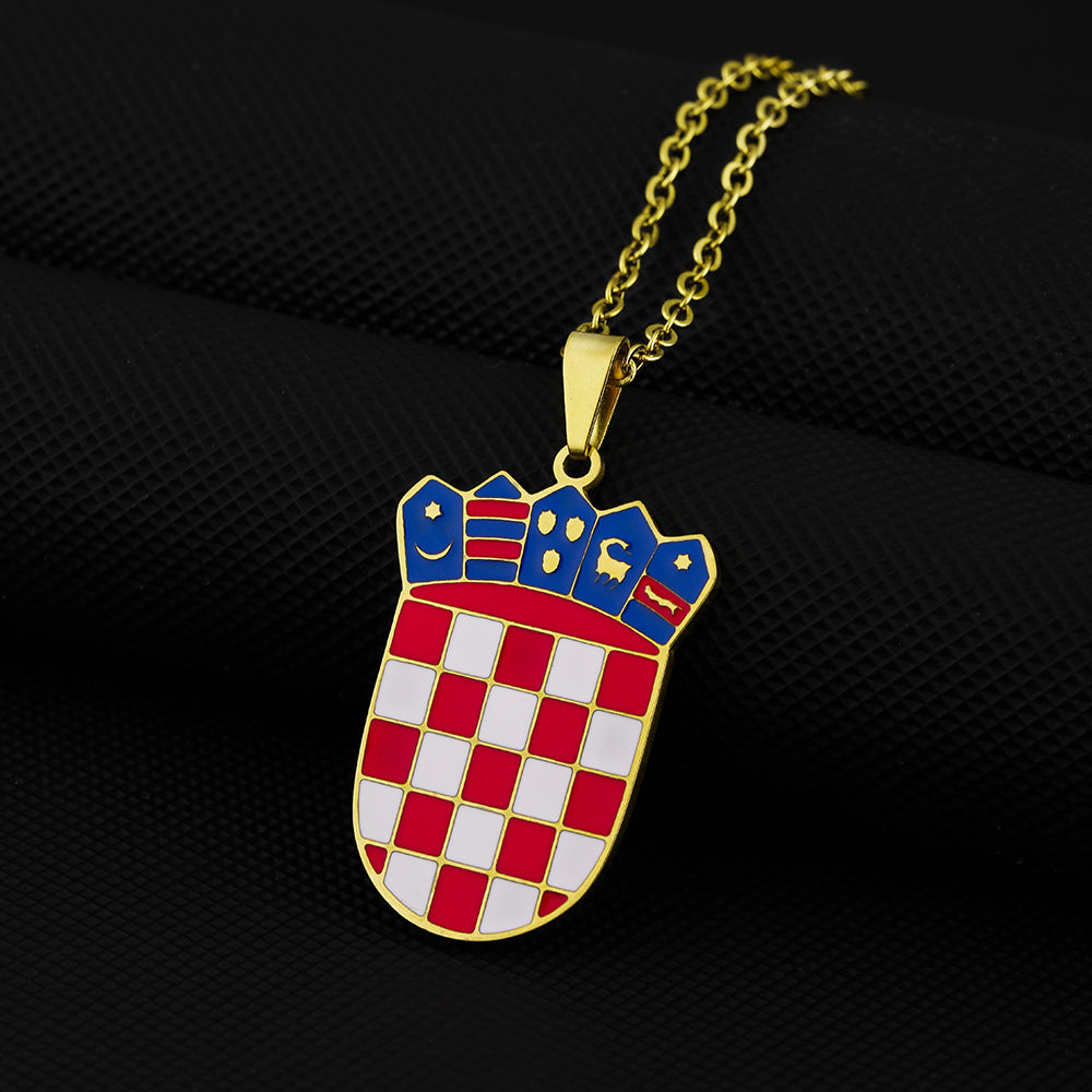 Collar con Colgante de Insignia Geométrica Croata de Acero Inoxidable con Colgante de Acero Titanio y Acabado Electrochapado para Hombres y Mujeres