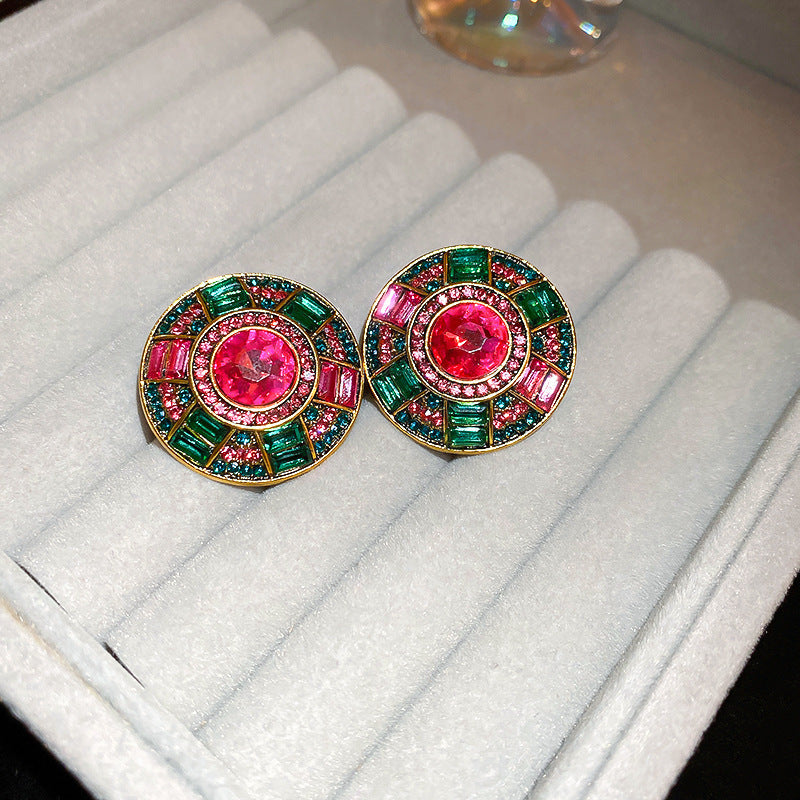 Vintage Green Rhinestone Butterfly Pearl Earrings with Stainless Steel Posts for Women