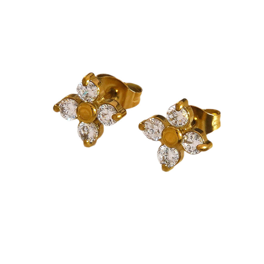 Orecchini a Nappa a Quattro Fiori in Acciaio Inossidabile Placcato con Zirconi Cubici, Design Geometrico Elegante, da Donna