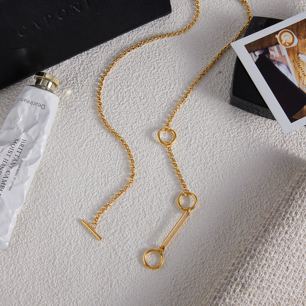 Collana geometrica in acciaio inossidabile con pendente in titanio, catena a Y galvanizzata, gioielli da donna minimalisti alla moda