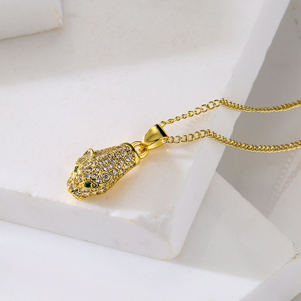 Punk Style Animal Pendant Necklace for Women with Copper Base and 18K Gold Plating, Geometric Design Locket Chain