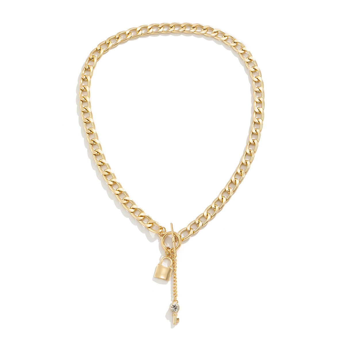Collana con Ciondolo a Chiave Geometrico Vintage con Strass Micro-Pavé su Catena a Serpente in Lega per Donna