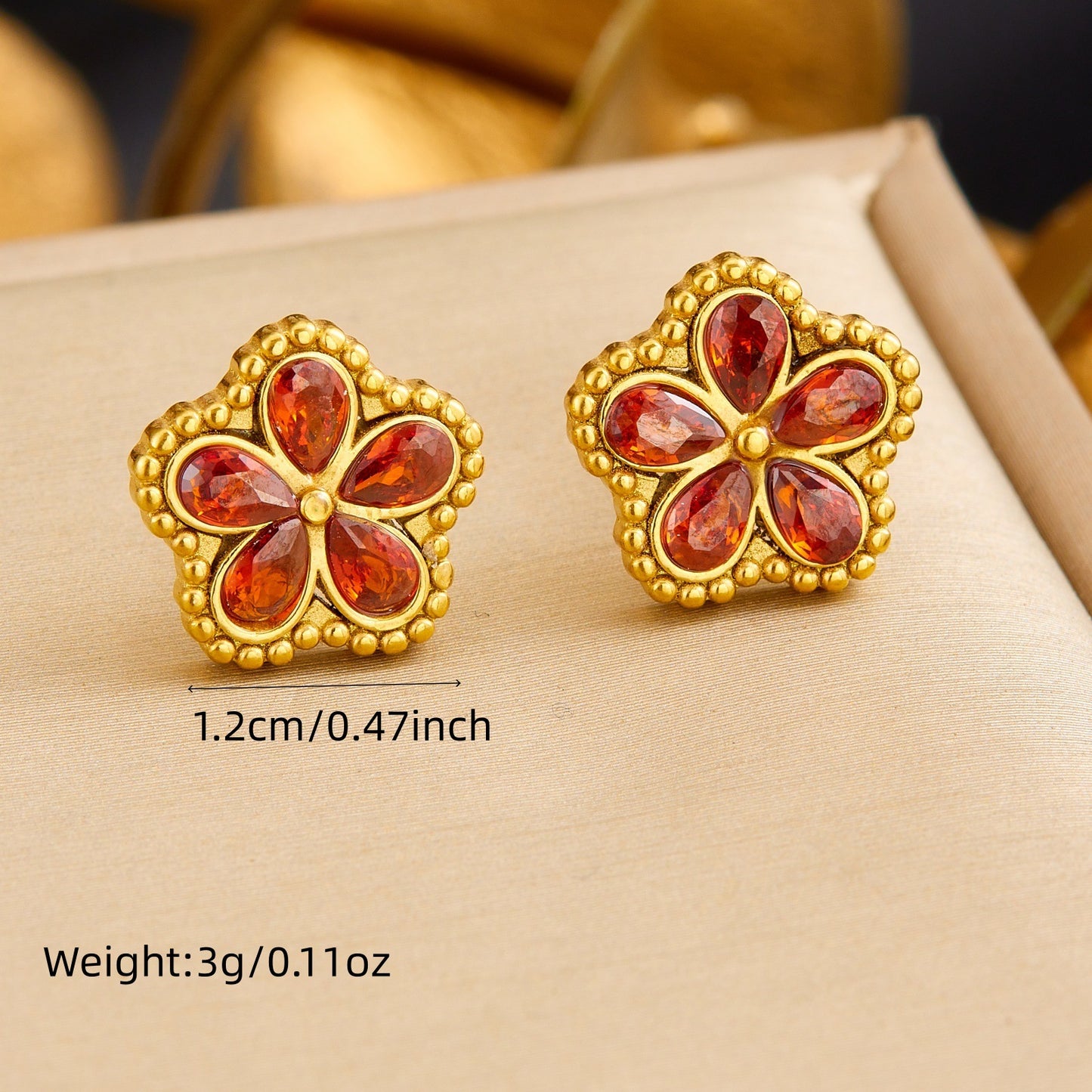 Vintage Elegant Gold Plated Stainless Steel Flower Rhinestone Pendant Necklace Set