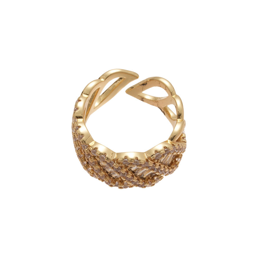 Anillo Abierto Minimalista de Lujo con Perla Redonda Geométrica y Circonita para Mujer en Cobre