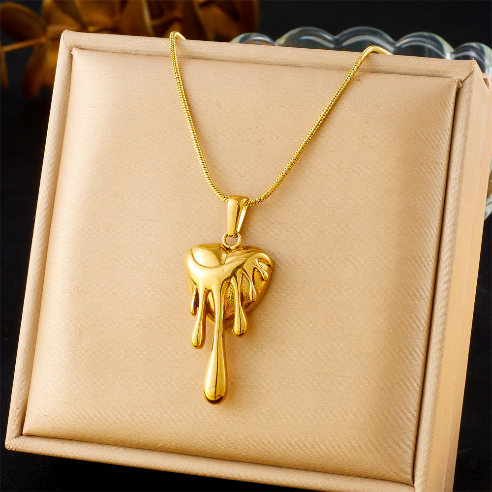 Vintage Gold Plated Irregular Lava Heart Geometric Stainless Steel Pendant Snake Chain Necklace for Women