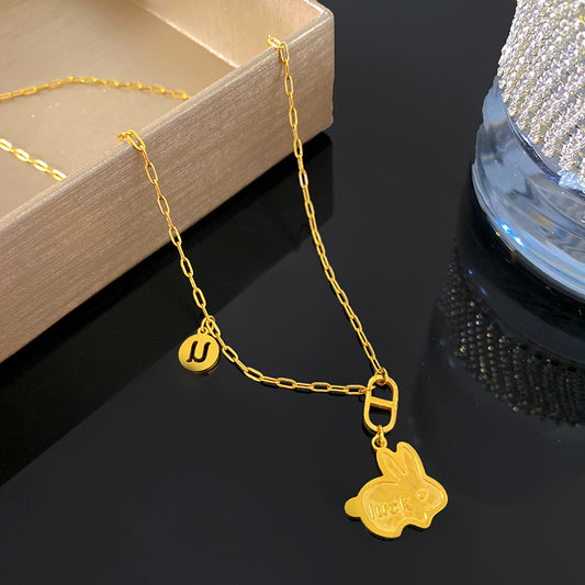 Cute Rabbit Letter Titanium Steel Gold Plated Necklace