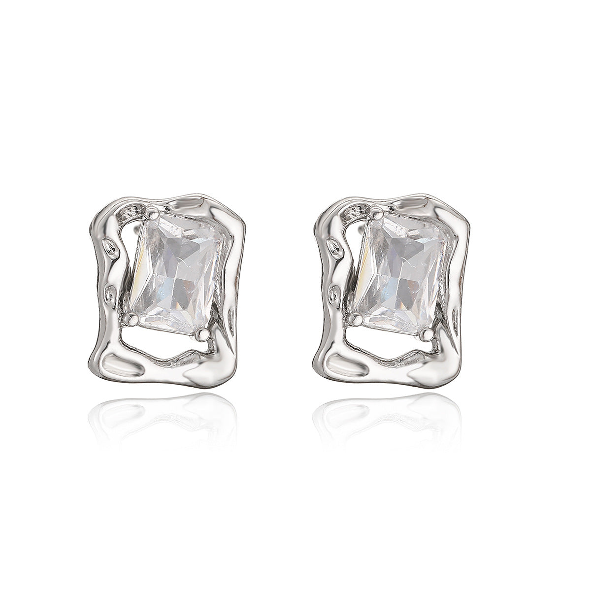 Minimalist Geometric Cross Stud Earrings in Brass with 18K Gold Plating and Zircon Inlay for Women