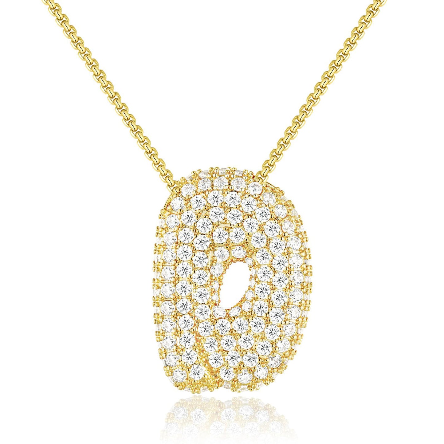 Luxury Elegant Gold Silver Plated Brass Letter Pendant Necklace with Cubic Zirconia for Women