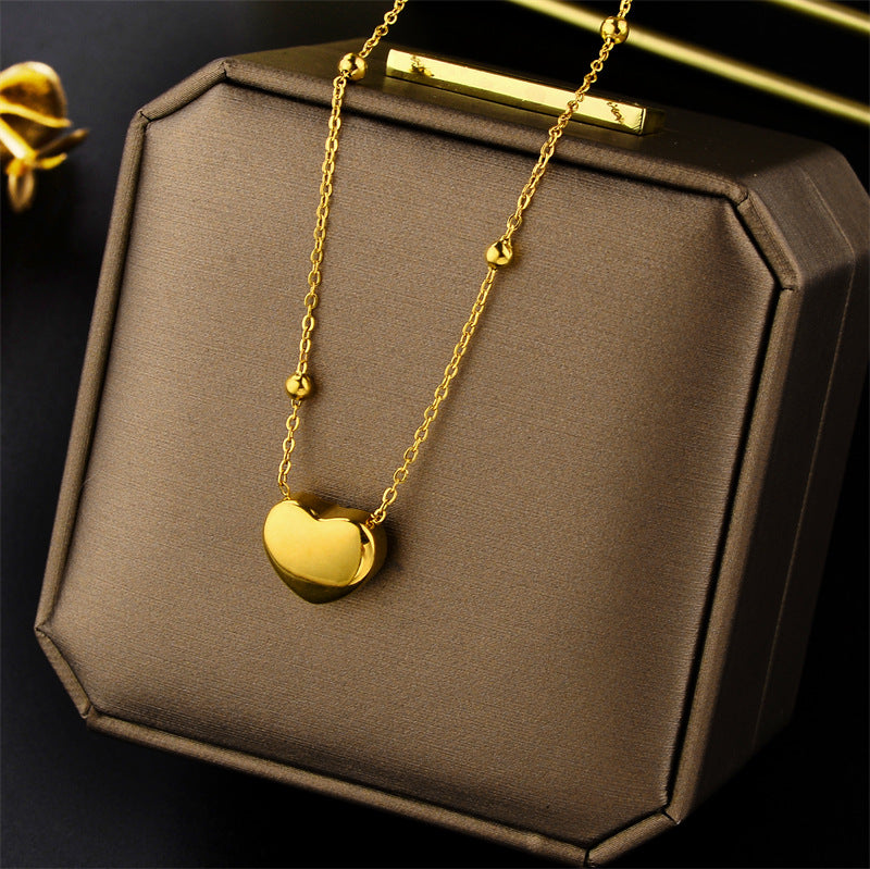 Minimalist 18K Gold Plated Titanium Steel Heart Geometric Pendant Necklace for Women