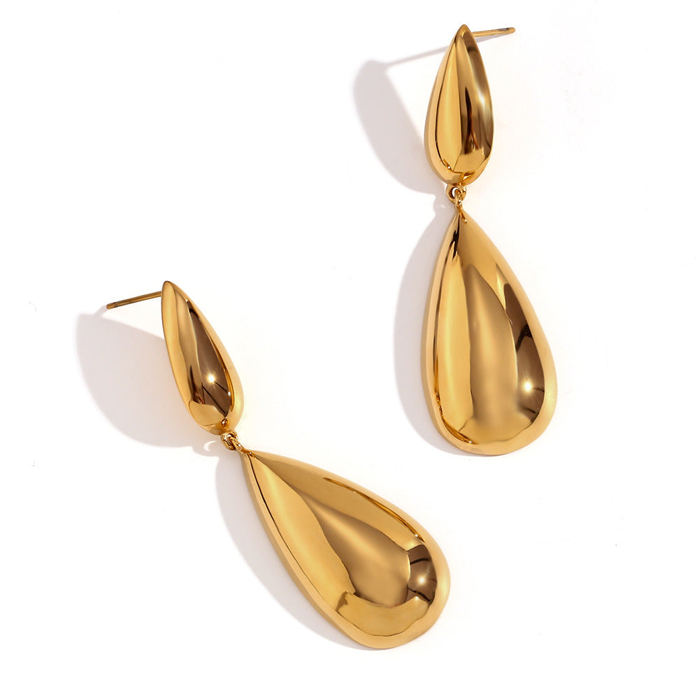 Fashionable French Vintage Geometric Stainless Steel 18K Gold Plated Asymmetrical Teardrop Dangle Earrings for Women