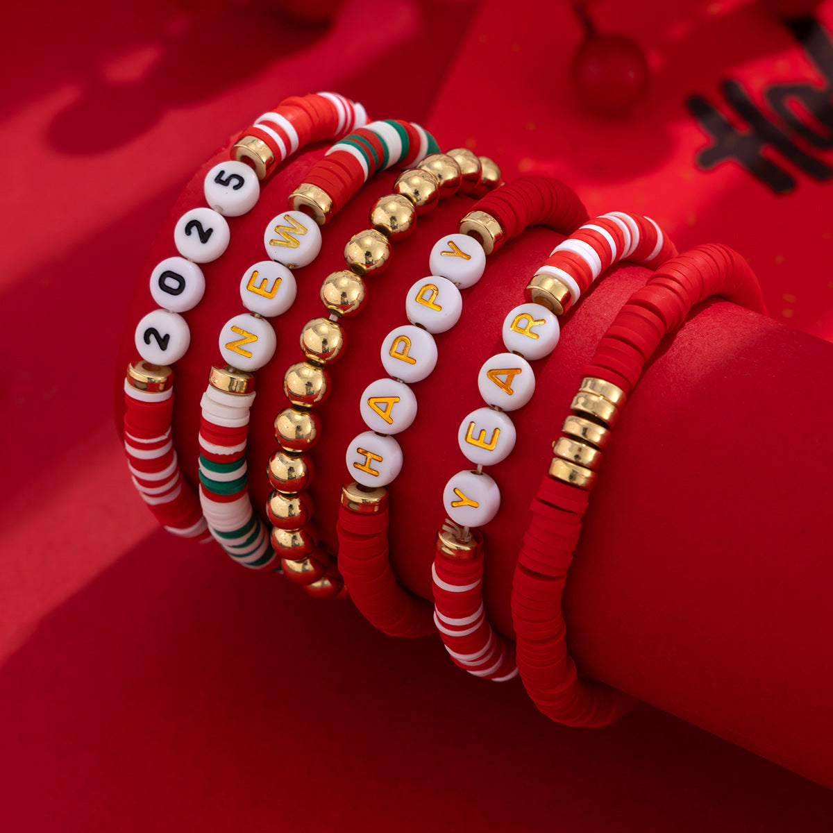 Colorful Resin Acrylic Letter Geometric Beaded Stretch Bracelet Set for Women