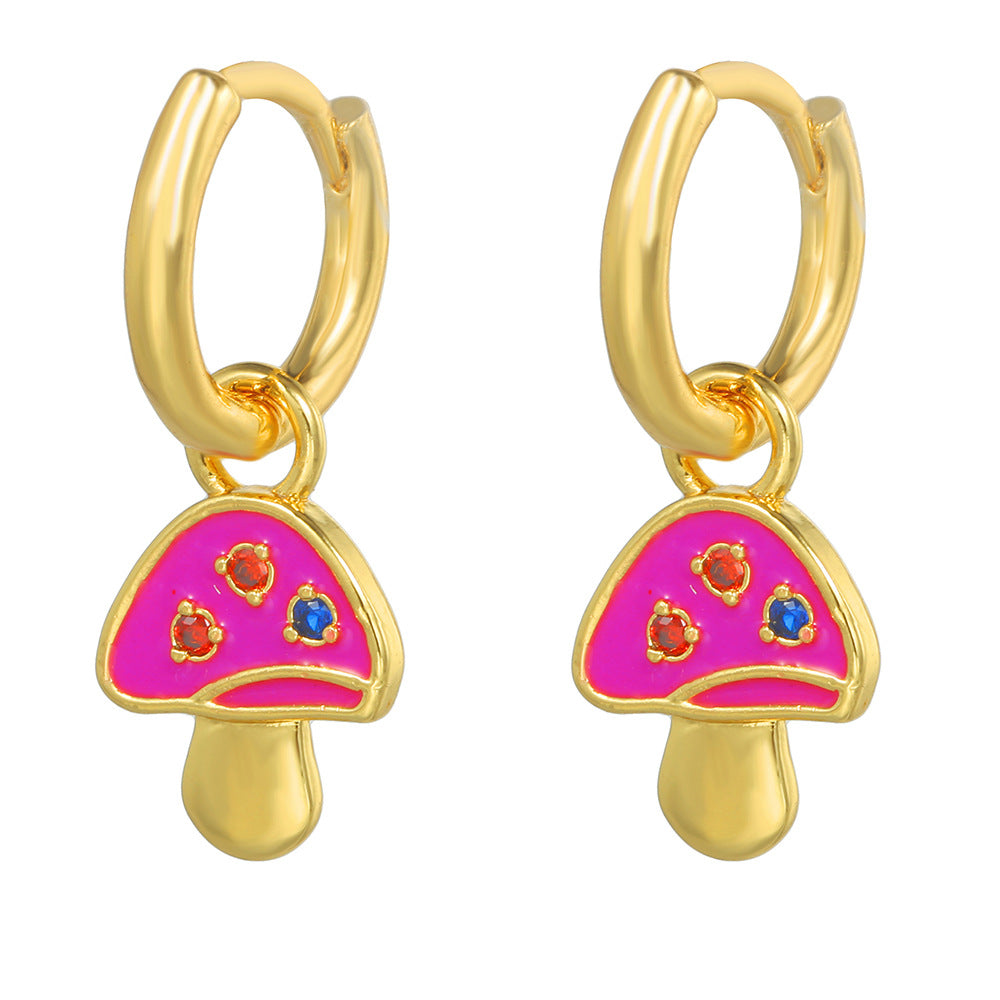 Vintage Geometric Round Brass Drip Oil Earrings with Cubic Zirconia