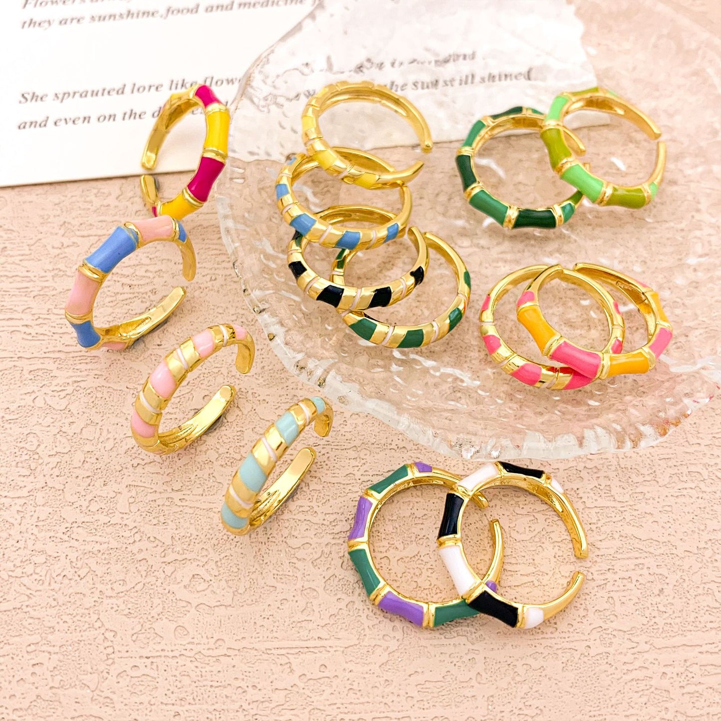Sweet Floral Enamel Plated Alloy Ring for Women