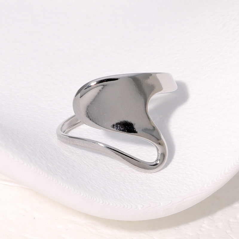 Anillo Abierto Minimalista de Acero Inoxidable Pulido con Forma Irregular para Mujer con Acabado Chapado