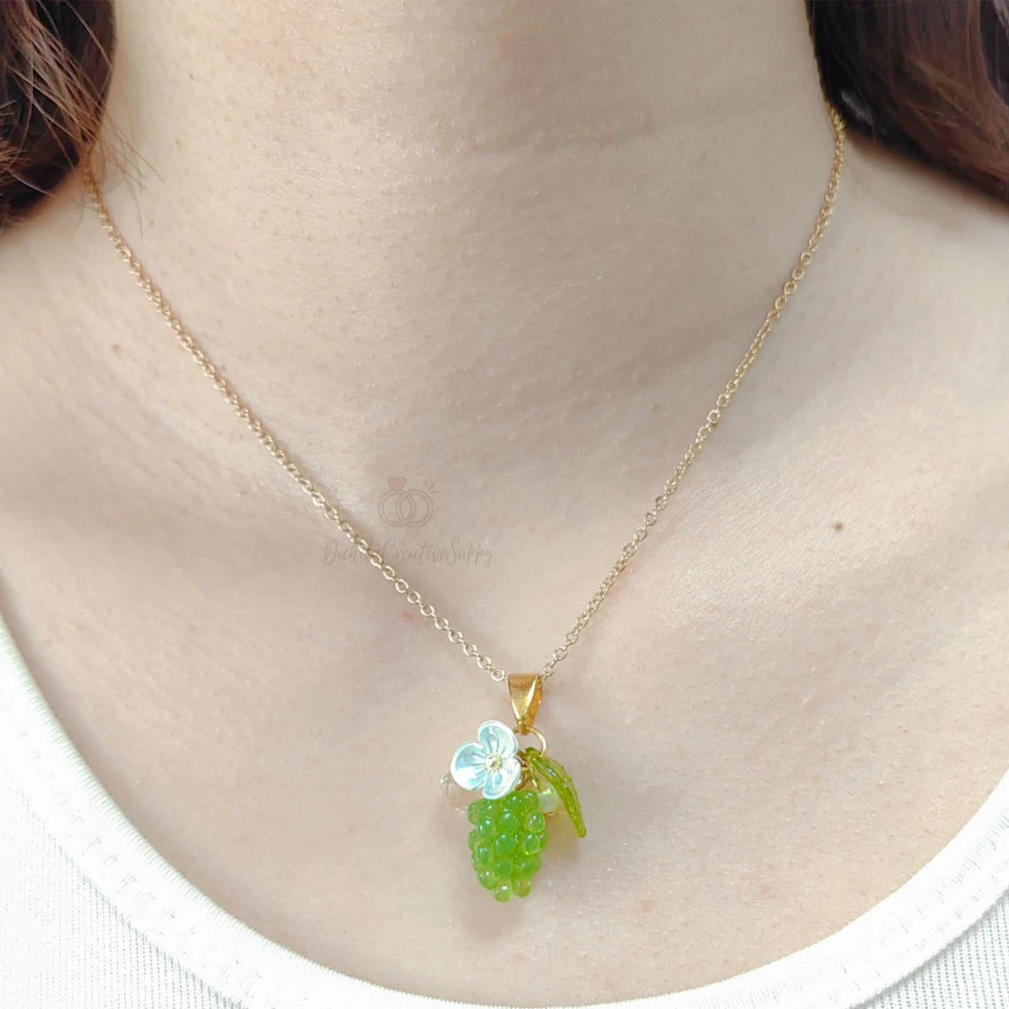 Colorful Fruit Grape Blueberry Lemon Lychee Peach Pendant Stainless Steel Necklace for Women