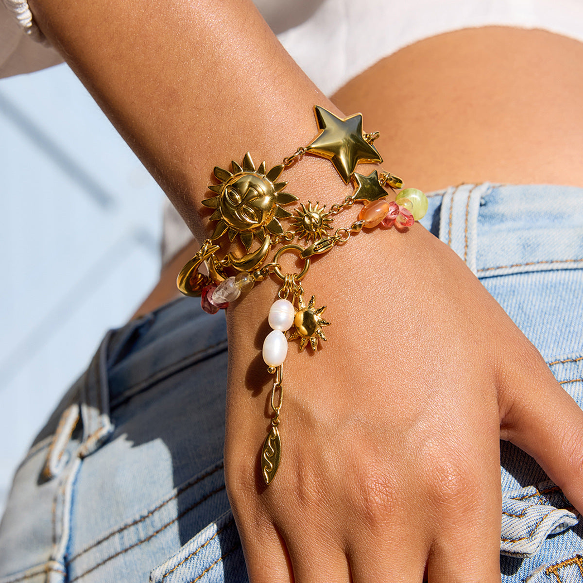 Pulsera minimalista de acero inoxidable con forma de estrella para mujer con acabado chapado, diseño geométrico, accesorio de moda de lujo