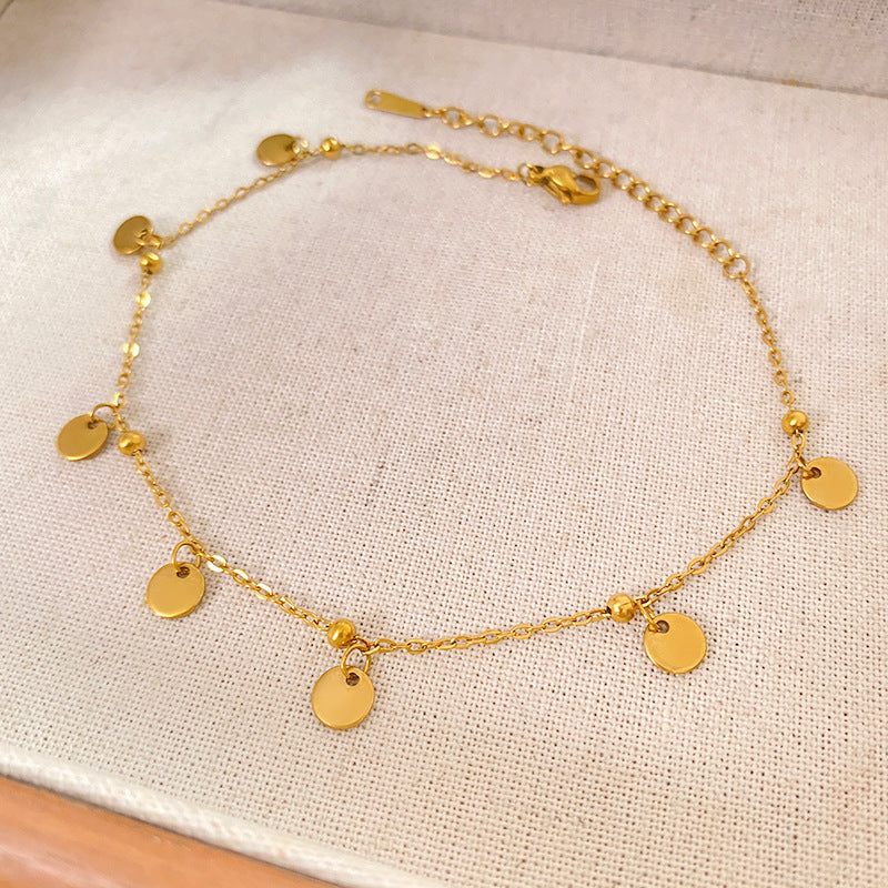 Polished Round Geometric Titanium Steel Anklet