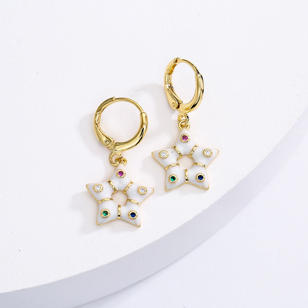Orecchini geometrici in stile bohémien da donna in rame con placcatura in oro 18K e zirconi smaltati