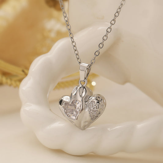 Collar Minimalista de Cobre con Doble Corazón, Baño de Oro Real e Incrustaciones de Circonita para Mujer