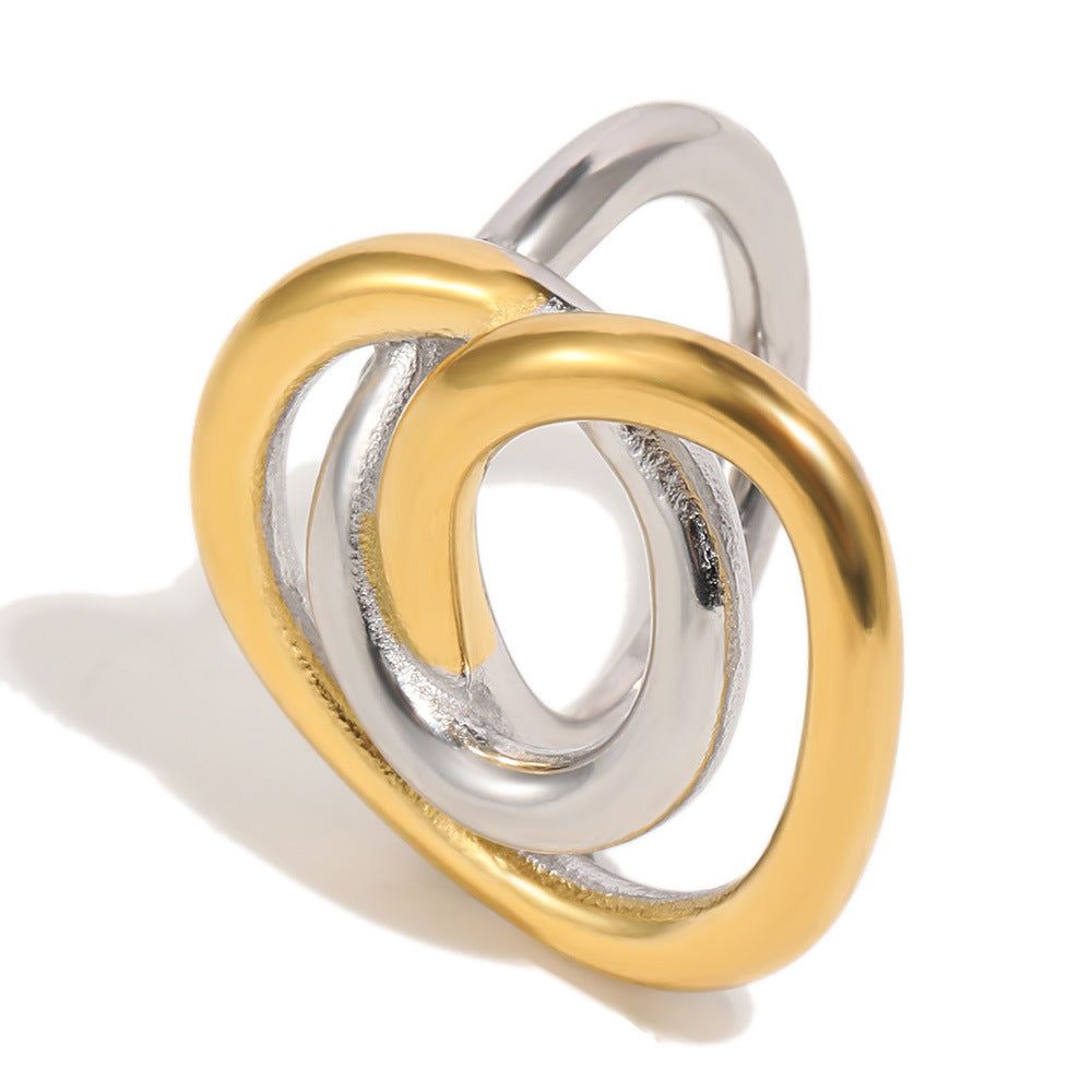 Minimalist Elegant Geometric Knot 18K Gold Plated Stainless Steel Ring for Women