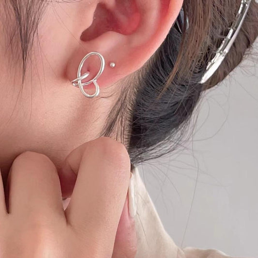Minimalist Letter-Shaped 925 Sterling Silver Stud Earrings with Crossweave Design and Plated Finish for Women