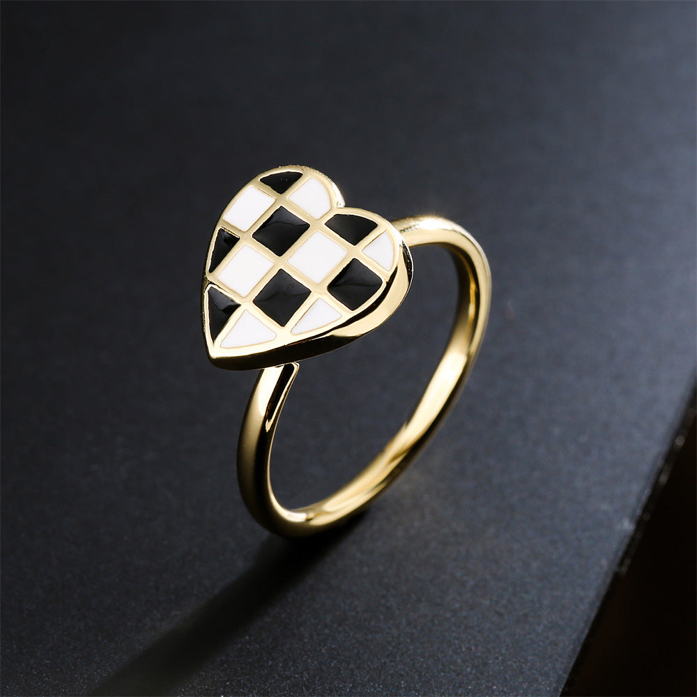 Minimalist Heart-Shaped Copper Ring with 18K Gold Plating and Enamel Finish for Women