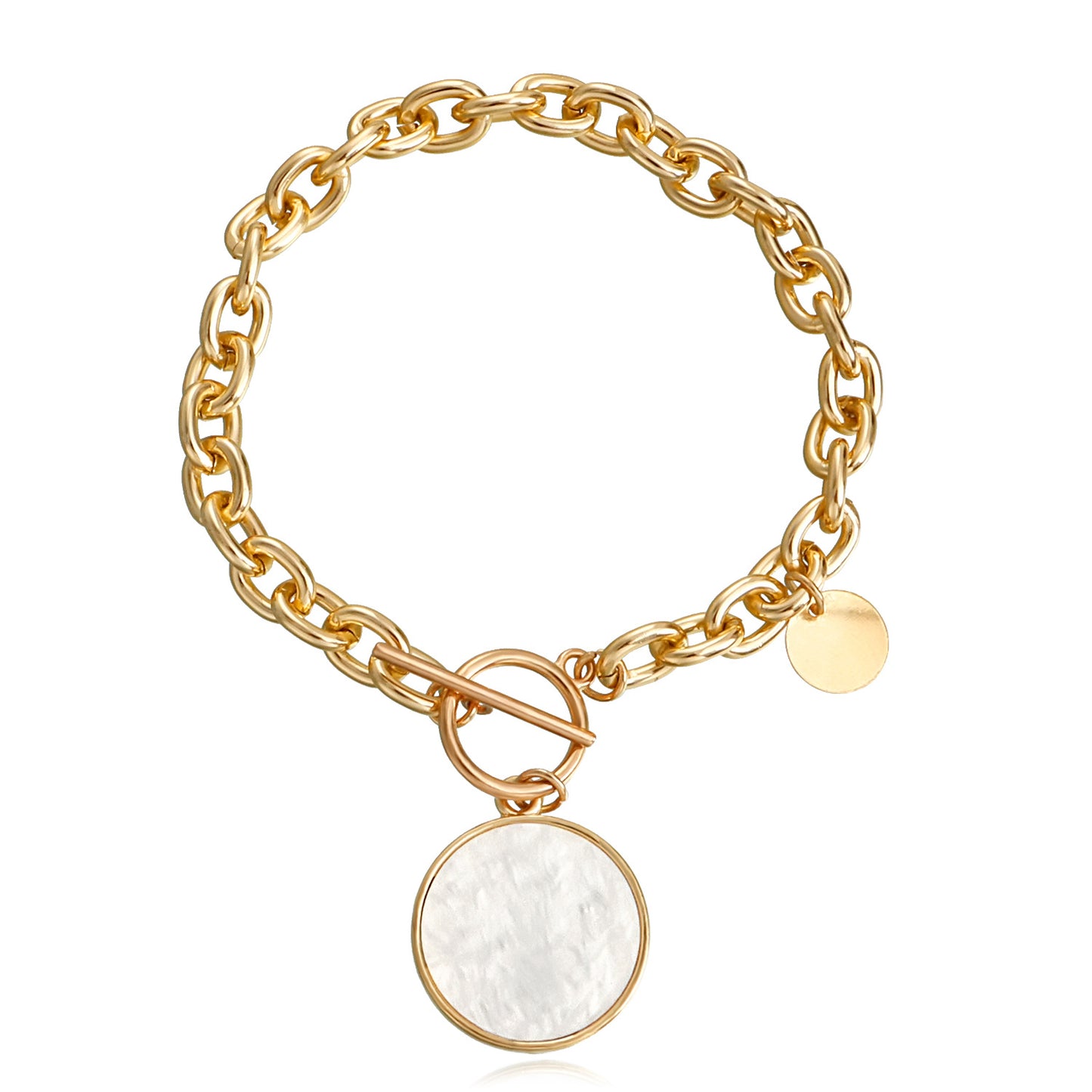 Minimalist Geometric Black and White Mother-of-Pearl Bracelet for Women with Alloy Chain and Plated Finish