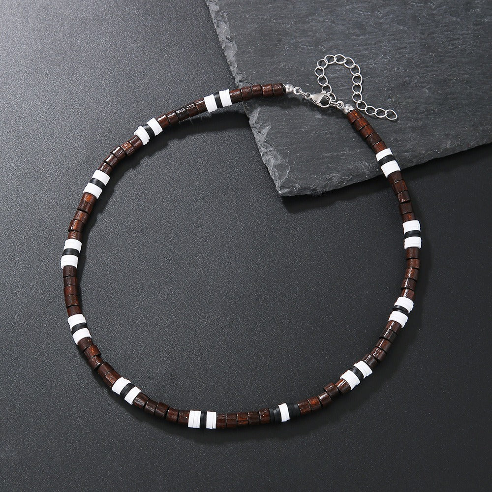Hip-hop Punk Geometric Round Matte Stainless Steel Beaded Necklace with Alloy and Agate Pendant