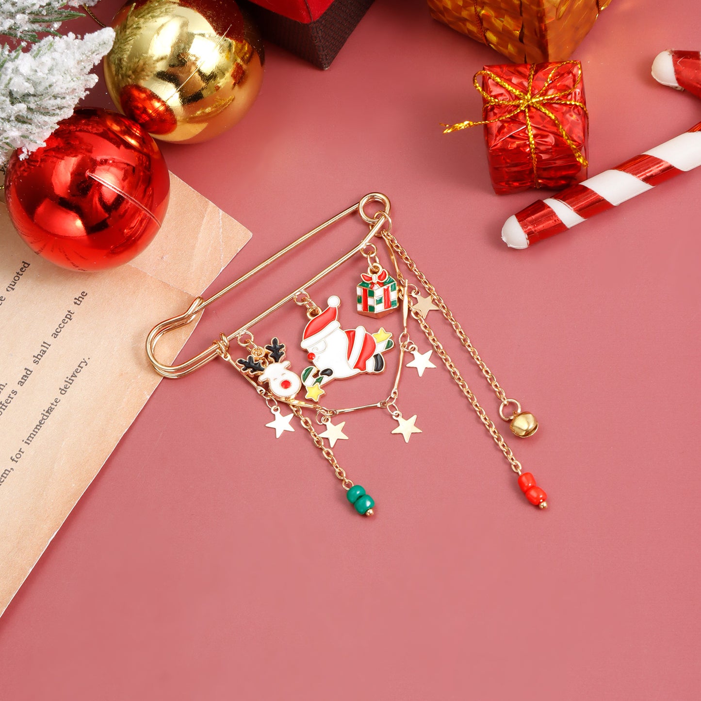 Broche Original de Aleación con Diseño Geométrico de Motivos de Copo de Nieve y Estrella para Mujer, Pin Decorativo de Navidad para Fiestas