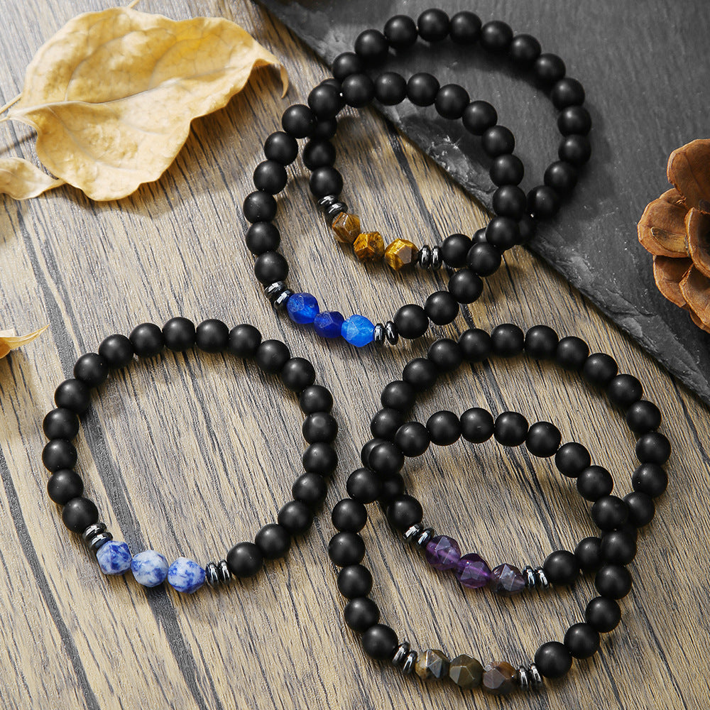 Minimalist Unisex Round Agate Tiger's Eye Geometric Stretch Bracelet