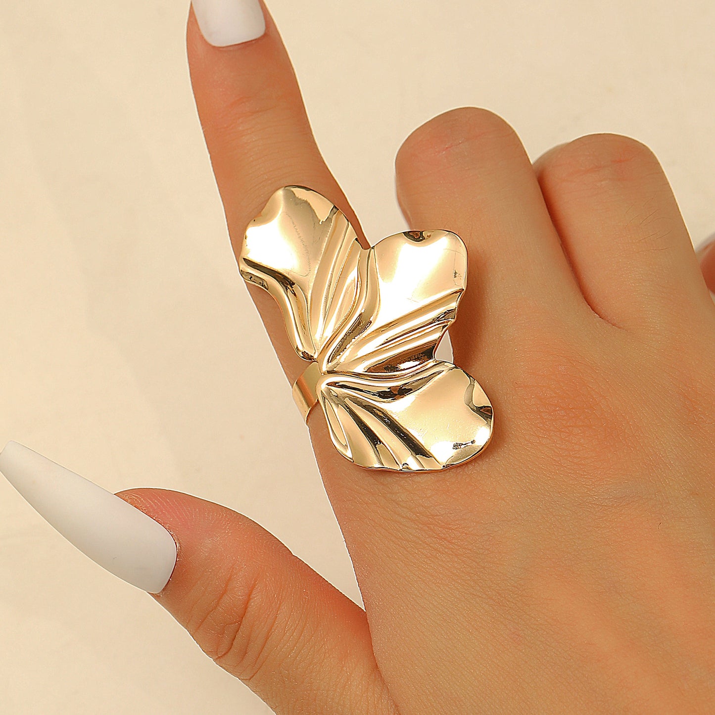 Anello Aperto da Donna a Goccia d'Olio Placcato in Lega con Motivo Floreale Geometrico Esagerato