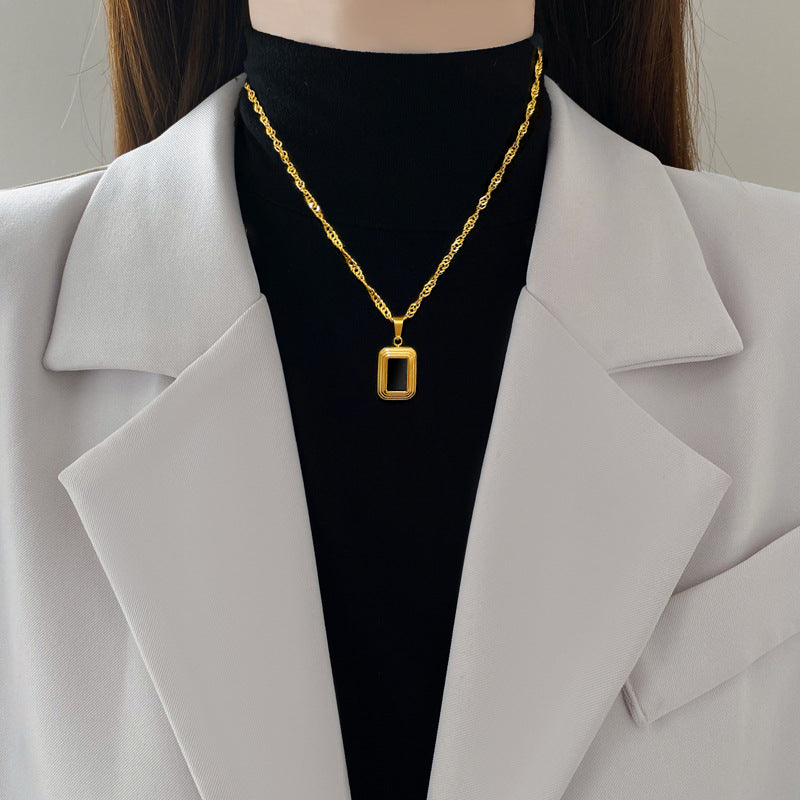 Minimalist Titanium Steel Geometric Collar Necklace Unisex Plated Gold-Tone Pendant