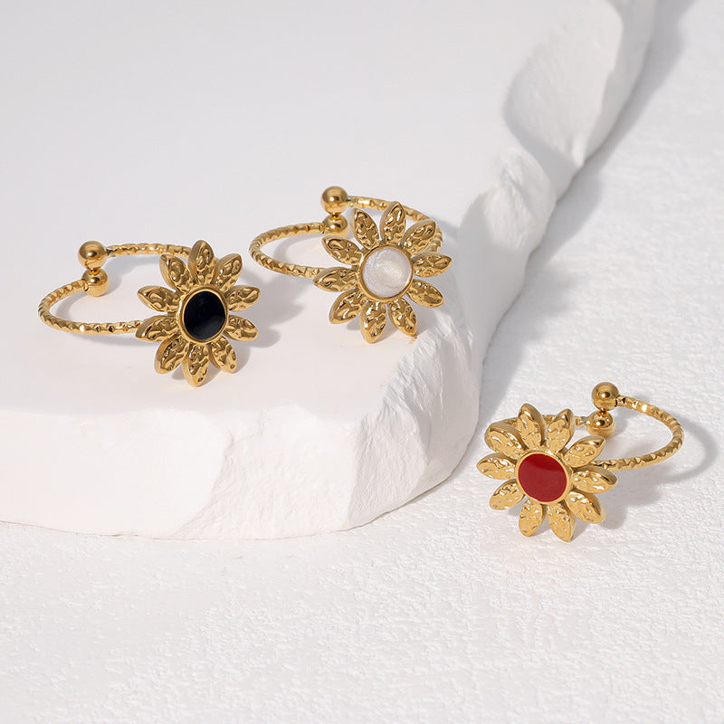Anello Girasole Leggero alla Moda Placcato Oro 18K in Acciaio Inossidabile, Gioielli Floreali Apribili e Regolabili da Donna