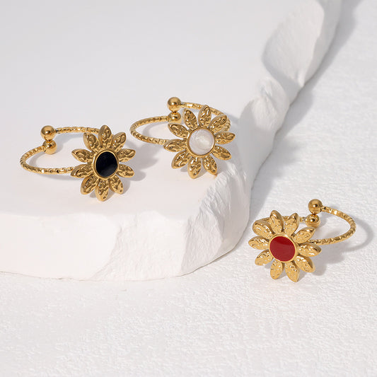 Fashion Lightweight Sunflower Ring 18K Gold Plated Stainless Steel Open Adjustable Floral Jewelry for Women