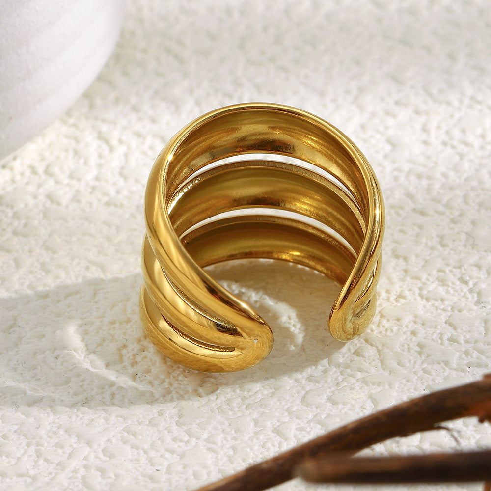 Minimalist Geometric Stainless Steel Ring with 18K Gold Plating for Women