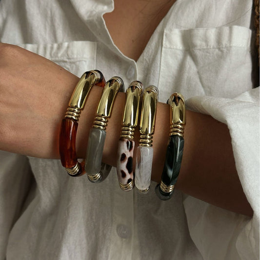 Vintage Geometric Acrylic Plated Curved Tube Bracelet