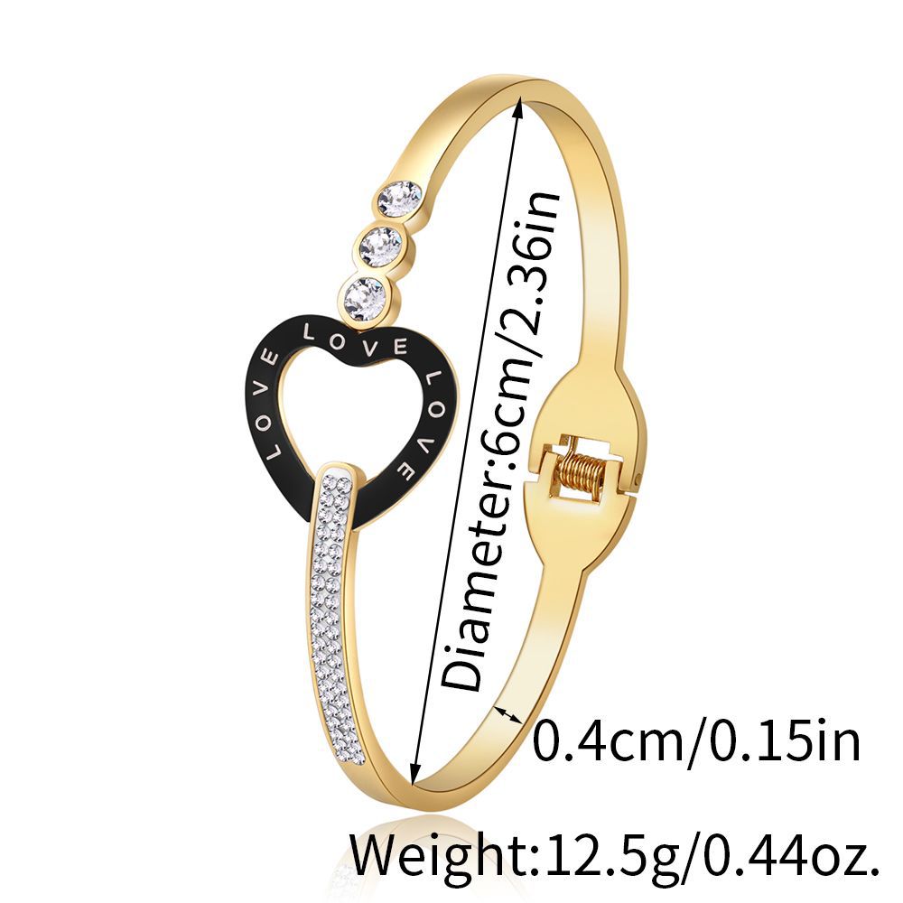 Hollow Rhinestone Drip Oil Heart Geometric Titanium Steel Bracelet Unisex