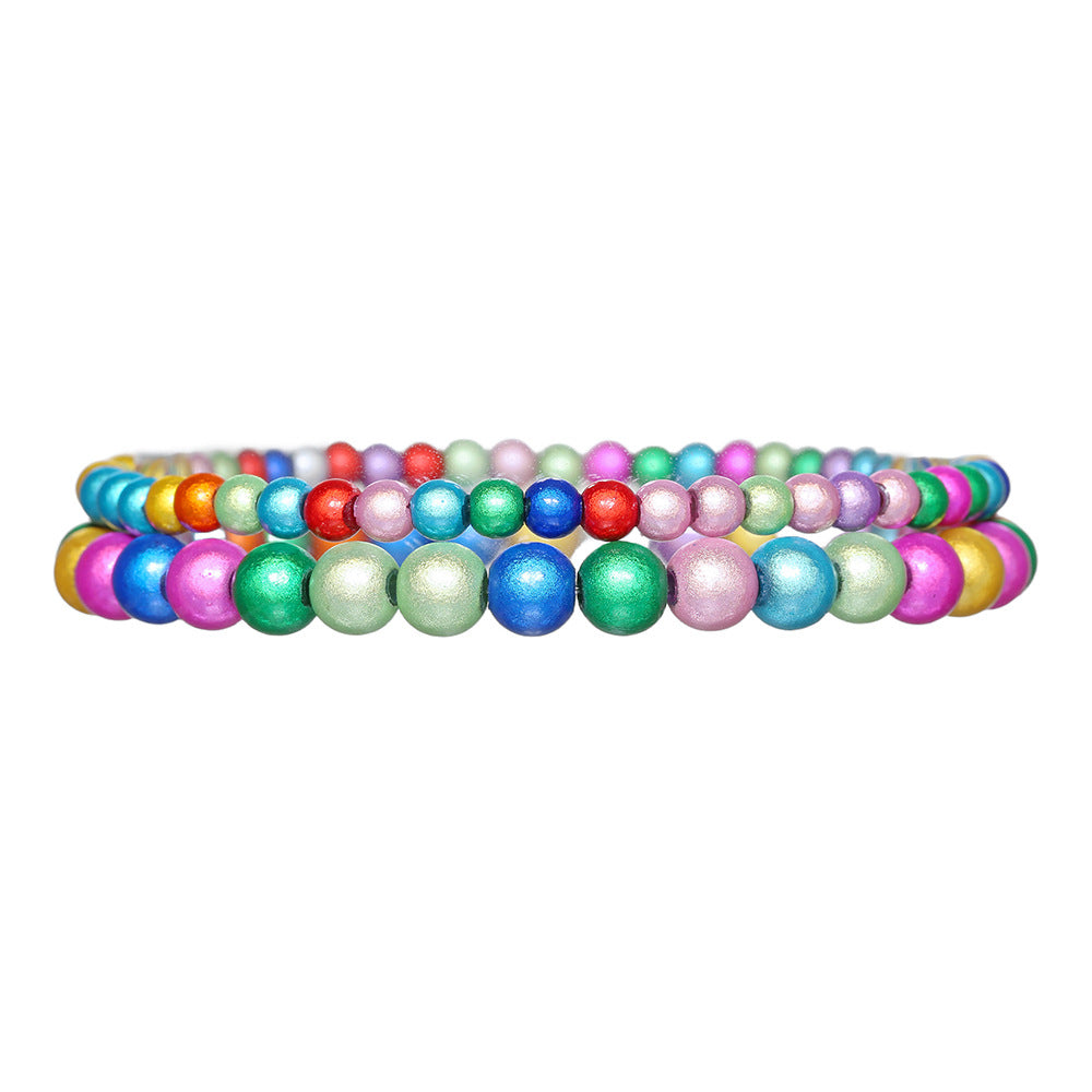 Bohemian Multicolor Gradient Round Beaded Bracelet