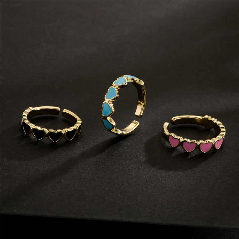 Minimalist Sweet 18K Gold Plated Drip Oil Heart Ring for Women Adjustable