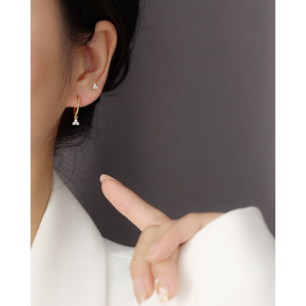 Eleganti Orecchini a Lobo Geometrici Minimalisti con Diamanti in Argento Sterling 925 da Donna