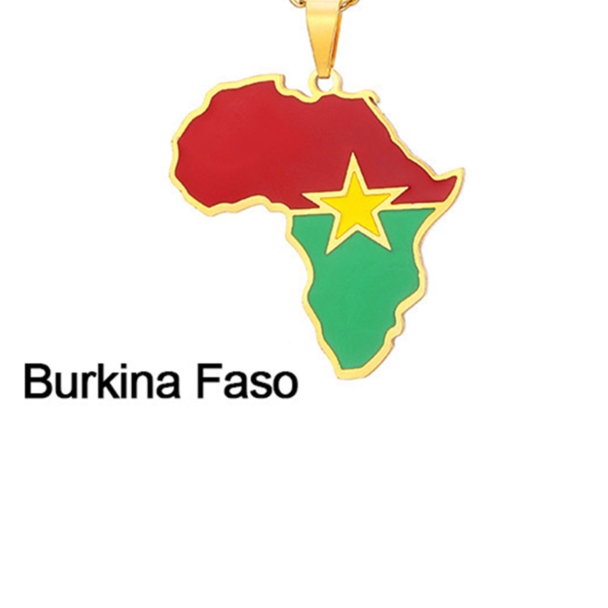Collar con colgante de mapa de país africano geométrico de acero inoxidable con acabado esmaltado para uso unisex