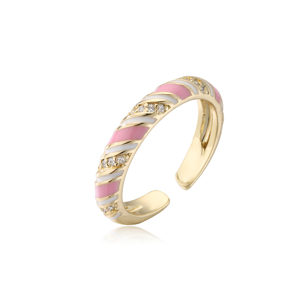 Geometric Micro-pave Cubic Zirconia Drip Oil Brass Ring for Women