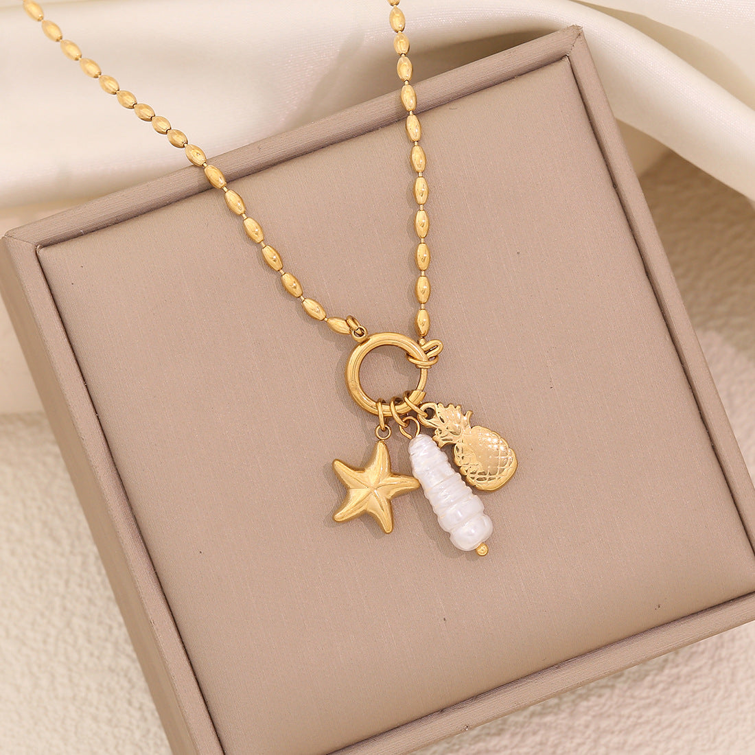 Elegant Stainless Steel Plated Heart Starfish Butterfly Detachable DIY Charm Bar Necklace for Women