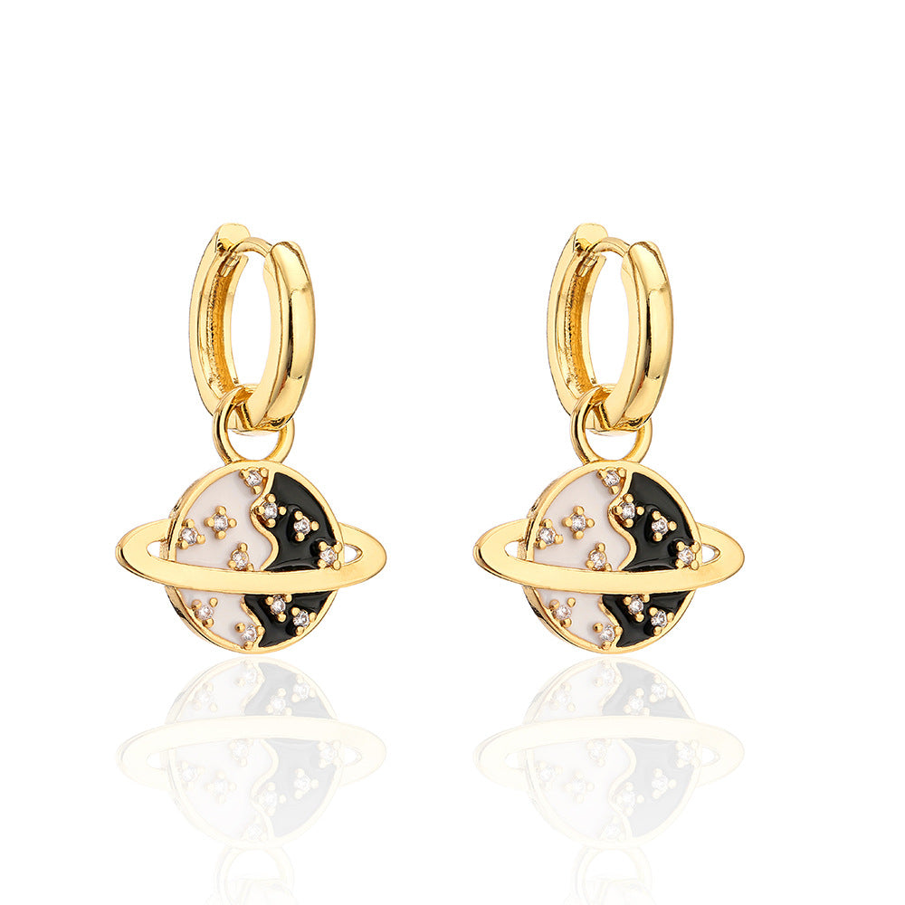 Orecchini Minimalisti Geometrici in Rame con Placcatura Oro 18K Intarsi in Strass e Design a Terra Smaltato per Donna