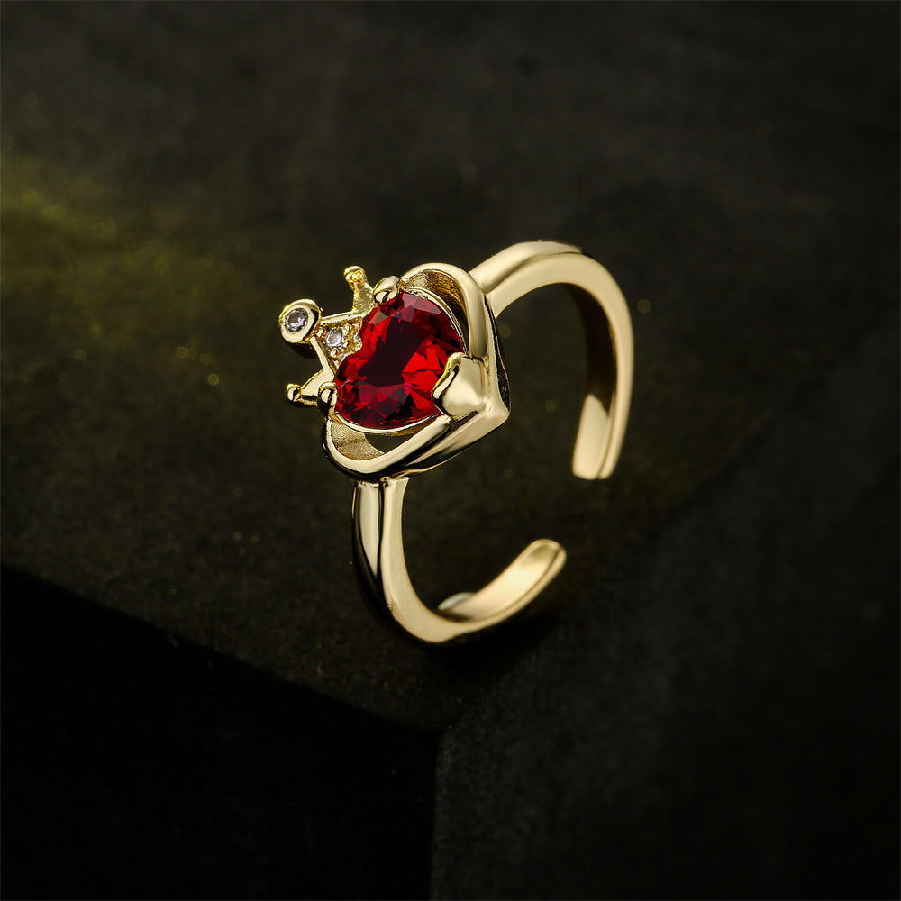 Gold Plated Brass Geometric Heart Micro-inlay Cubic Zirconia Ring for Women