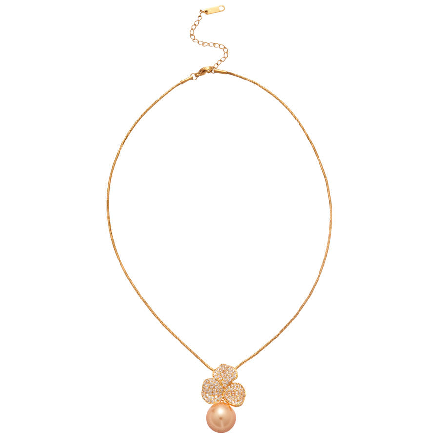 Elegante collana francese vintage con perle floreali e intarsio di zirconi per donne, delicata catena per clavicola in stile lussuoso